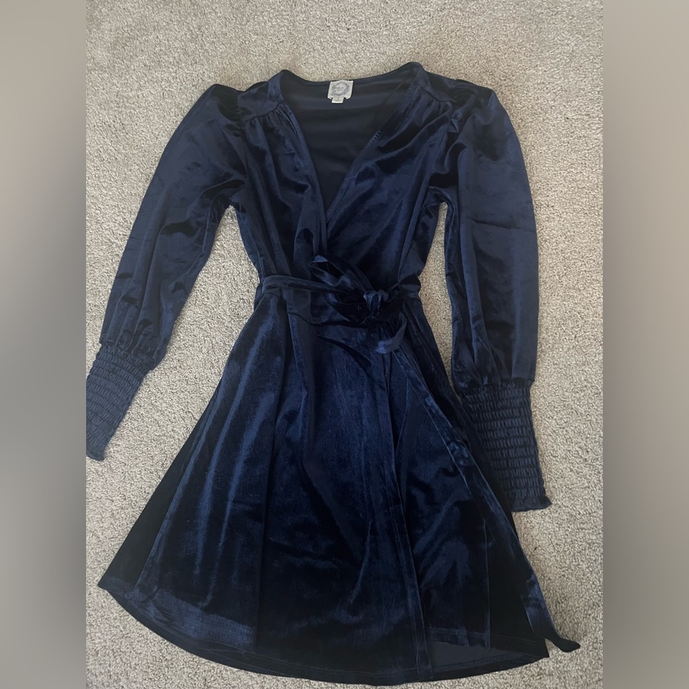 SMALL BLUE RAIN VELVET TIE DRESS